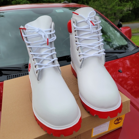 Red Timberland boots fashion Fire waterproof - Picture 2 of 7